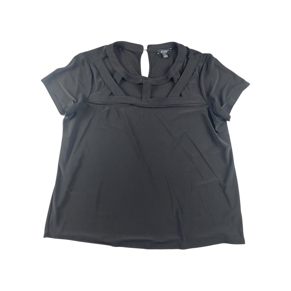 AUW Black Cutout Neck Short Sleeve Keyhole Back Top Women's Size L